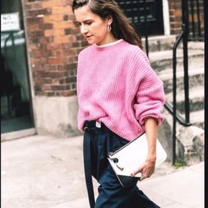 ZARA PURL KNIT WOOL SWEATER 100% Pink NWT